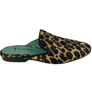 Blue Bird Pony Hair Leopard Print Mules Size 6